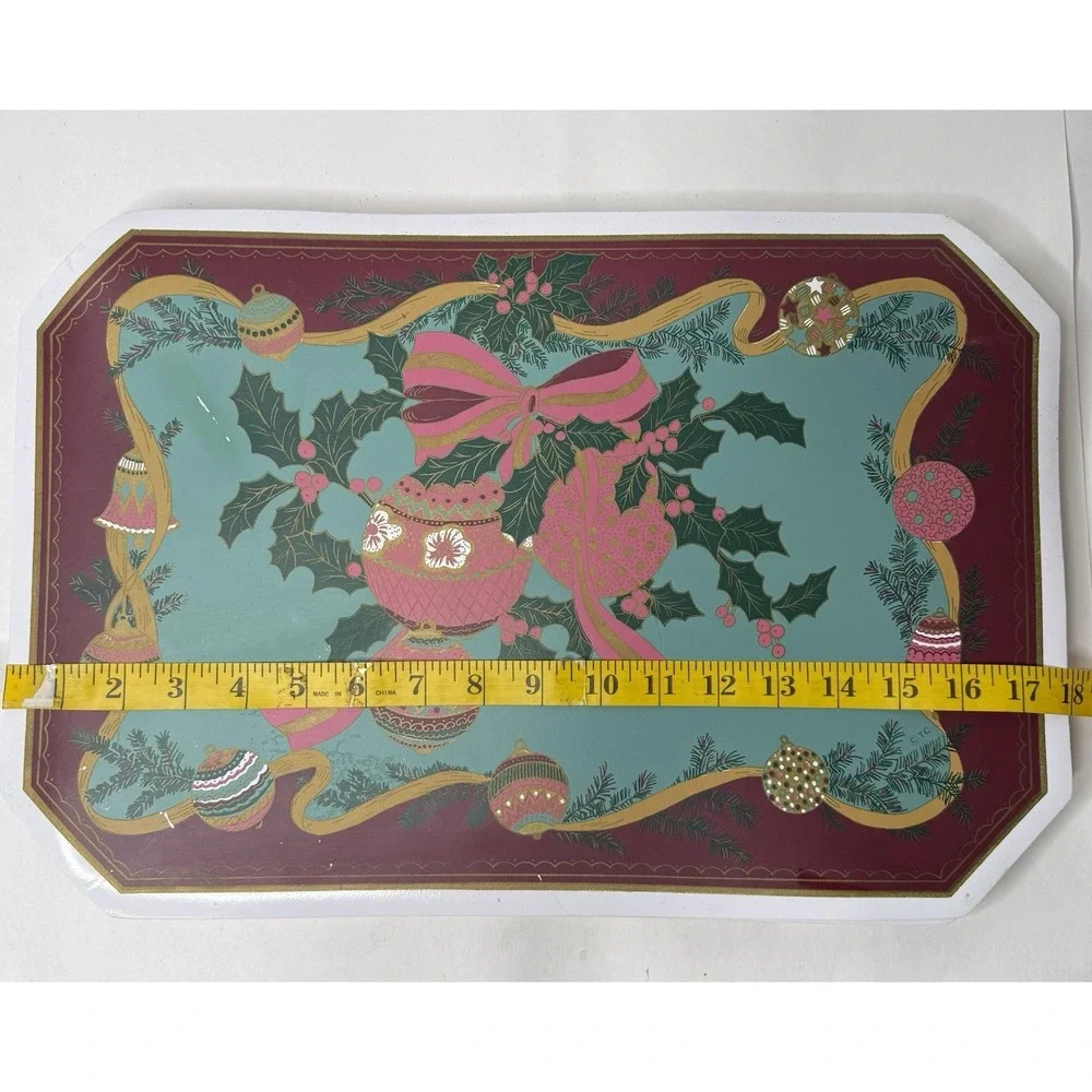 Vintage Town & Country Vinyl Lot Of 12 Placemats Christmas Ornaments‎ Pink 12x18